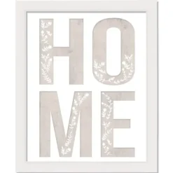 Wall Quotes & Signs-Kirkland's Home Floral Home White Framed Canvas Art Print White/Gray