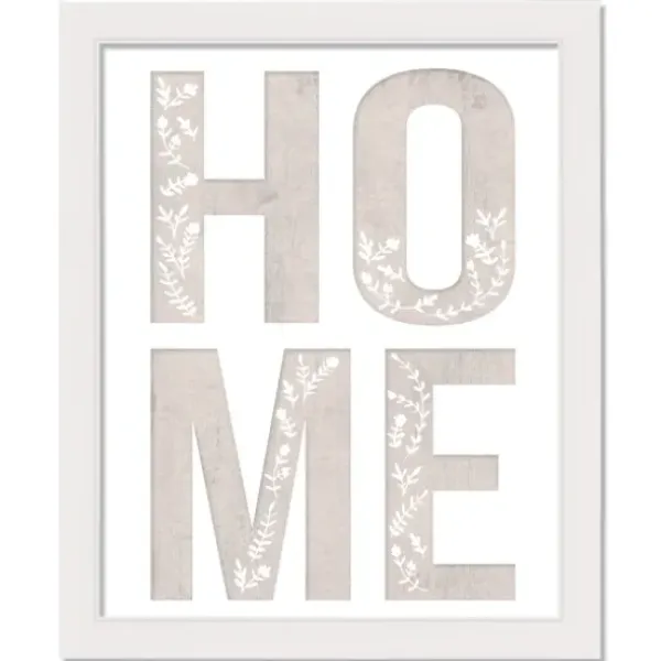 Wall Quotes & Signs-Kirkland's Home Floral Home White Framed Canvas Art Print White/Gray