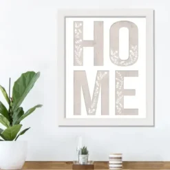 Wall Quotes & Signs-Kirkland's Home Floral Home White Framed Canvas Art Print White/Gray