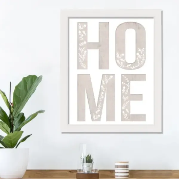 Wall Quotes & Signs-Kirkland's Home Floral Home White Framed Canvas Art Print White/Gray