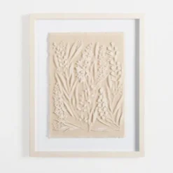 Framed Art-Kirkland's Home Floral On Glass And Natural Linen Framed Art Print White/Tan