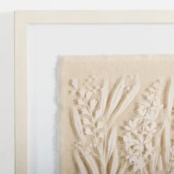 Framed Art-Kirkland's Home Floral On Glass And Natural Linen Framed Art Print White/Tan