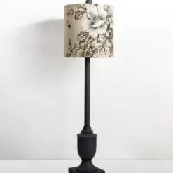 Buffet Lamps-Kirkland's Home Floral Shade Black Buffet Lamp Black/White