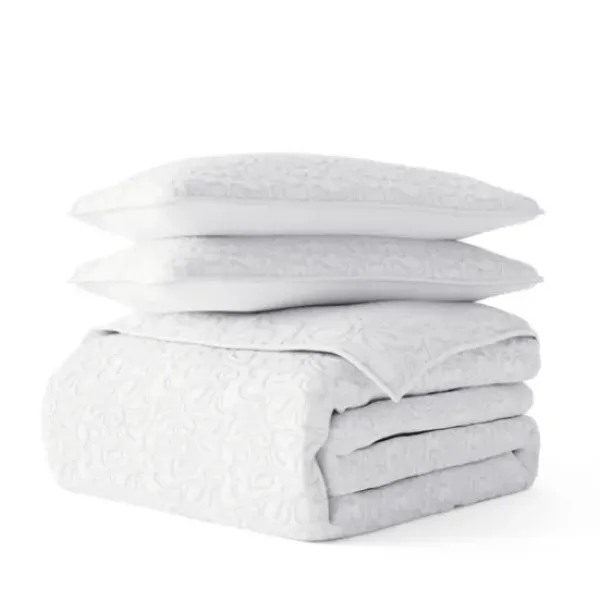 Quilts-Kirkland's Home Floral Stitch 3-Pc. King Quilt Set White