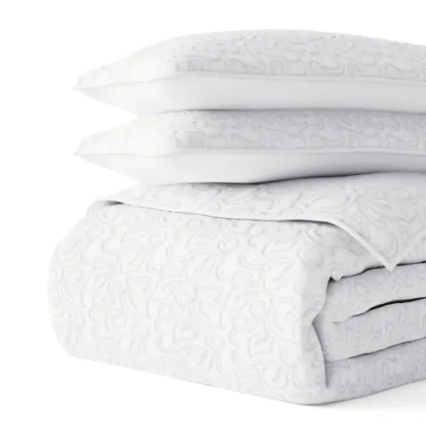 Quilts-Kirkland's Home Floral Stitch 3-Pc. King Quilt Set White