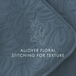 Quilts-Kirkland's Home Floral Stitch 3-Pc. King Quilt Set Blue