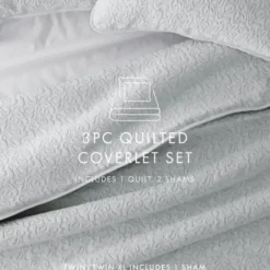 Quilts-Kirkland's Home Floral Stitch 3-Pc. King Quilt Set Gray