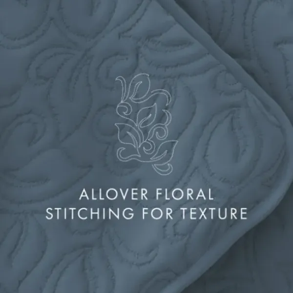 Quilts-Kirkland's Home Floral Stitch 3-Pc. Queen Quilt Set Blue