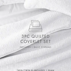 Quilts-Kirkland's Home Floral Stitch 3-Pc. Queen Quilt Set White
