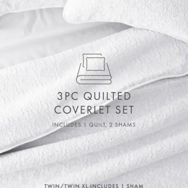 Quilts-Kirkland's Home Floral Stitch 3-Pc. Queen Quilt Set White