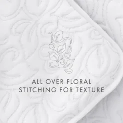 Quilts-Kirkland's Home Floral Stitch 3-Pc. Queen Quilt Set White