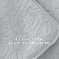 Quilts-Kirkland's Home Floral Stitch 3-Pc. Queen Quilt Set Gray