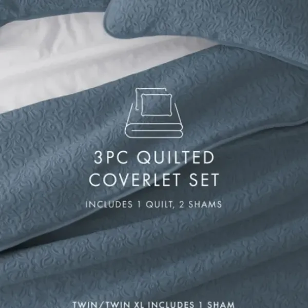 Quilts-Kirkland's Home Floral Stitch 2-Pc. Twin Quilt Set Blue
