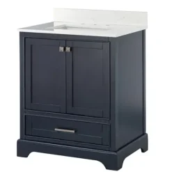Bathroom Furniture-Kirkland's Home Florence Navy Wood Backsplash Sink Vanity Blue