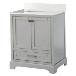 Bathroom Furniture-Kirkland's Home Florence Wood Backsplash Sink Vanity Gray