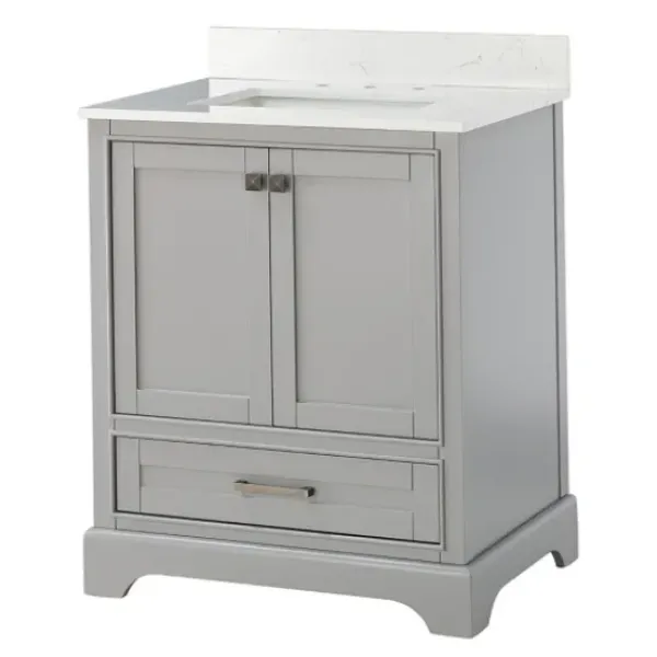 Bathroom Furniture-Kirkland's Home Florence Wood Backsplash Sink Vanity Gray