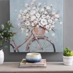 Canvas Art-Kirkland's Home Flower Basket On Bike Canvas Art Print White/Gray/Blue