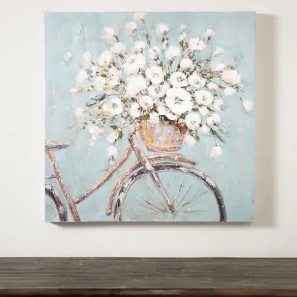 Canvas Art-Kirkland's Home Flower Basket On Bike Canvas Art Print White/Gray/Blue