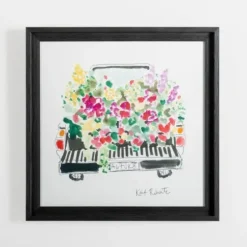 Framed Art-Kirkland's Home Flower Bed Pickup Truck Framed Art Print White/Black/Multi
