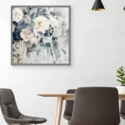 Canvas Art-Kirkland's Home Flower Impressions Framed Canvas Art Print Gray