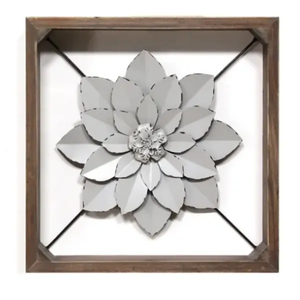 Wall Plaques-Kirkland's Home Flower Metal Framed Plaque Silver