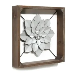 Wall Plaques-Kirkland's Home Flower Metal Framed Plaque Silver