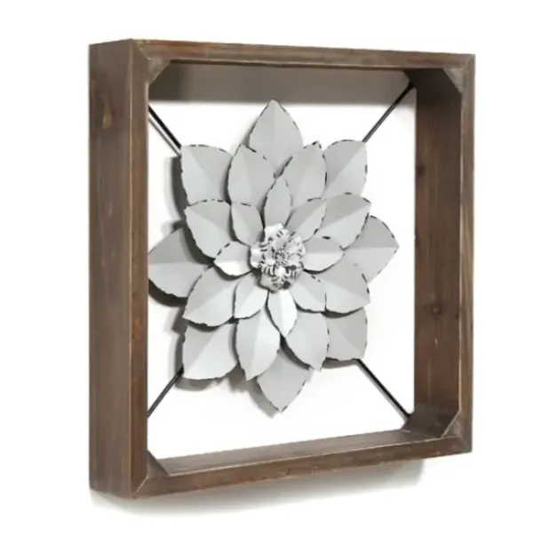 Wall Plaques-Kirkland's Home Flower Metal Framed Plaque Silver
