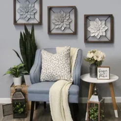 Wall Plaques-Kirkland's Home Flower Metal Framed Plaque Silver
