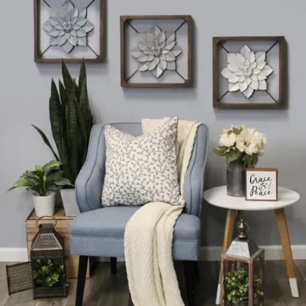 Wall Plaques-Kirkland's Home Flower Metal Framed Plaque Silver