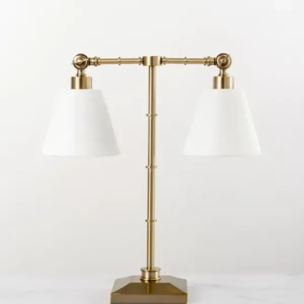 Table Lamps-Kirkland's Home Flynn Brass Double Table Lamp White