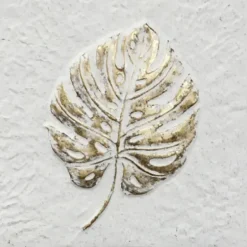 Wall Plaques-Kirkland's Home Foliole Relief Gold Leave Iii Wall Art White/Gold
