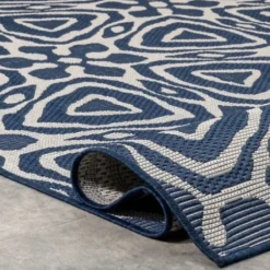 Outdoor Rugs-Kirkland's Home Forest Geo Lattice Outdoor Area Rug, 4X7 Green