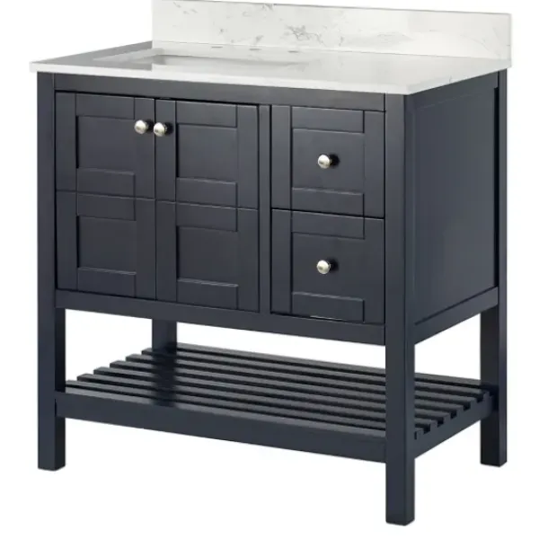 Bathroom Furniture-Kirkland's Home Foster Navy Wood Backsplash Sink Vanity Blue