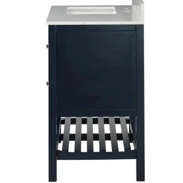 Bathroom Furniture-Kirkland's Home Foster Navy Wood Backsplash Sink Vanity Blue