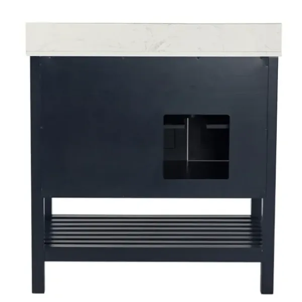 Bathroom Furniture-Kirkland's Home Foster Navy Wood Backsplash Sink Vanity Blue
