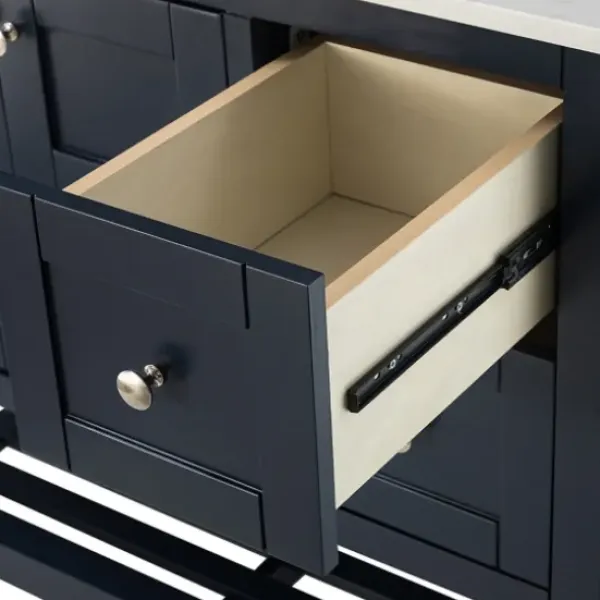 Bathroom Furniture-Kirkland's Home Foster Navy Wood Backsplash Sink Vanity Blue