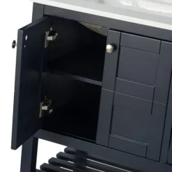 Bathroom Furniture-Kirkland's Home Foster Navy Wood Backsplash Sink Vanity Blue
