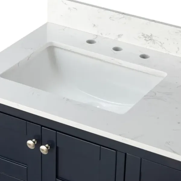 Bathroom Furniture-Kirkland's Home Foster Navy Wood Backsplash Sink Vanity Blue