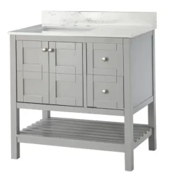Bathroom Furniture-Kirkland's Home Foster Wood Backsplash Sink Vanity Gray