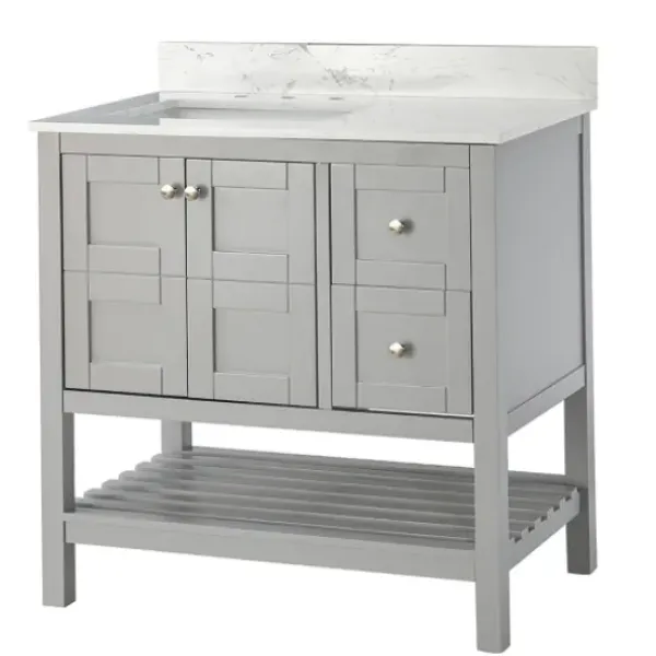 Bathroom Furniture-Kirkland's Home Foster Wood Backsplash Sink Vanity Gray
