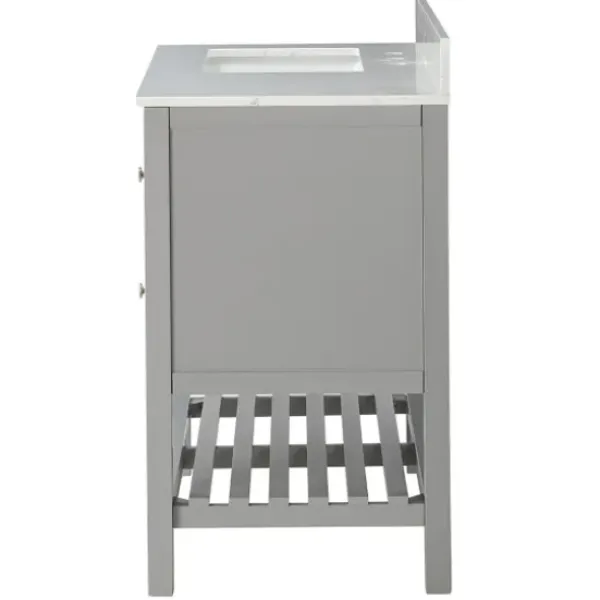 Bathroom Furniture-Kirkland's Home Foster Wood Backsplash Sink Vanity Gray