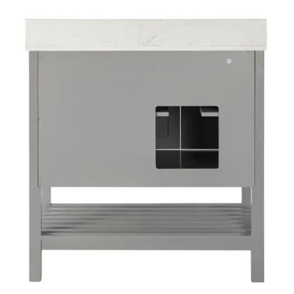 Bathroom Furniture-Kirkland's Home Foster Wood Backsplash Sink Vanity Gray