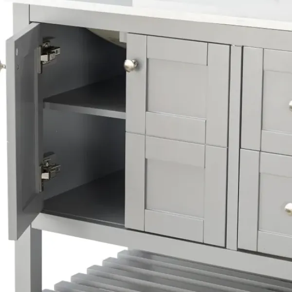 Bathroom Furniture-Kirkland's Home Foster Wood Backsplash Sink Vanity Gray