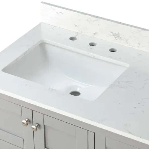 Bathroom Furniture-Kirkland's Home Foster Wood Backsplash Sink Vanity Gray