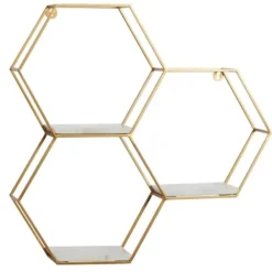 Shelves-Kirkland's Home Frame Marble Honeycomb Wall Shelf Gold