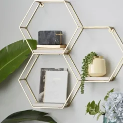 Shelves-Kirkland's Home Frame Marble Honeycomb Wall Shelf Gold