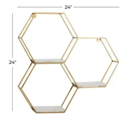 Shelves-Kirkland's Home Frame Marble Honeycomb Wall Shelf Gold