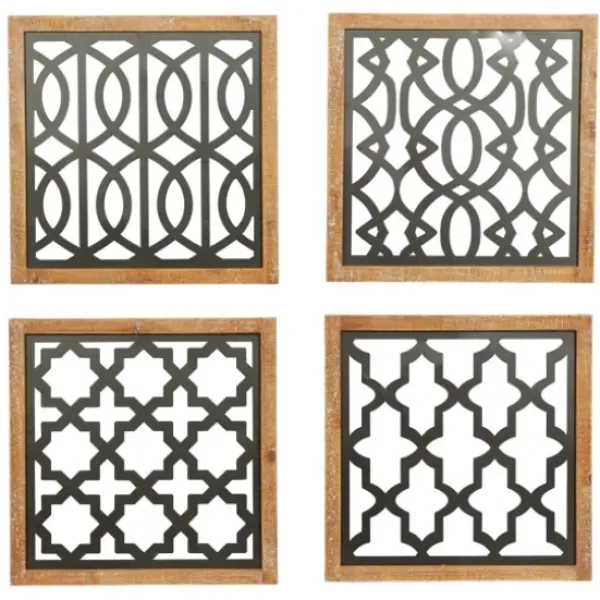 Wall Plaques-Kirkland's Home Framed Matte Black Metal Wall Plaques, Set Of 4 Black/Brown