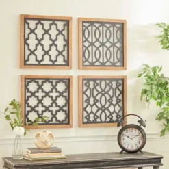 Wall Plaques-Kirkland's Home Framed Matte Black Metal Wall Plaques, Set Of 4 Black/Brown