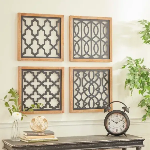 Wall Plaques-Kirkland's Home Framed Matte Black Metal Wall Plaques, Set Of 4 Black/Brown
